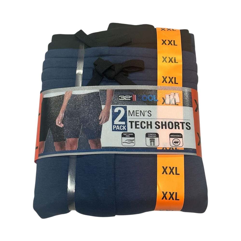 32 Degrees Men's Tech Shorts 2-Pack, Black/Estate Blue, XXL
